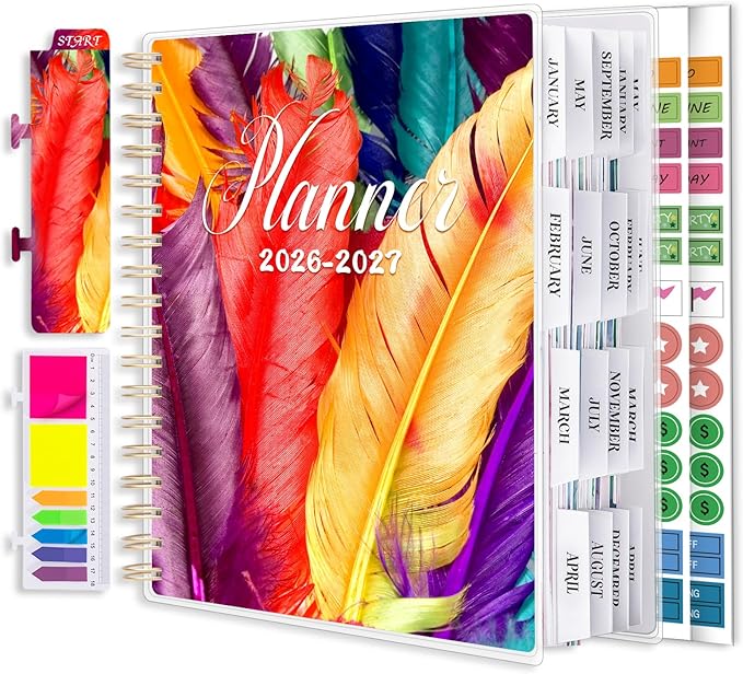 Planner 2026-2027, Large 18 Months Academic Daily Weekly Monthly Planner Yearly Agenda Jan. 2026–June. 2027, 7.9" x 9.8", Page Tabs, Separator Page, Pocket Folder, Bookmark, Stickers, Sticky Note Set