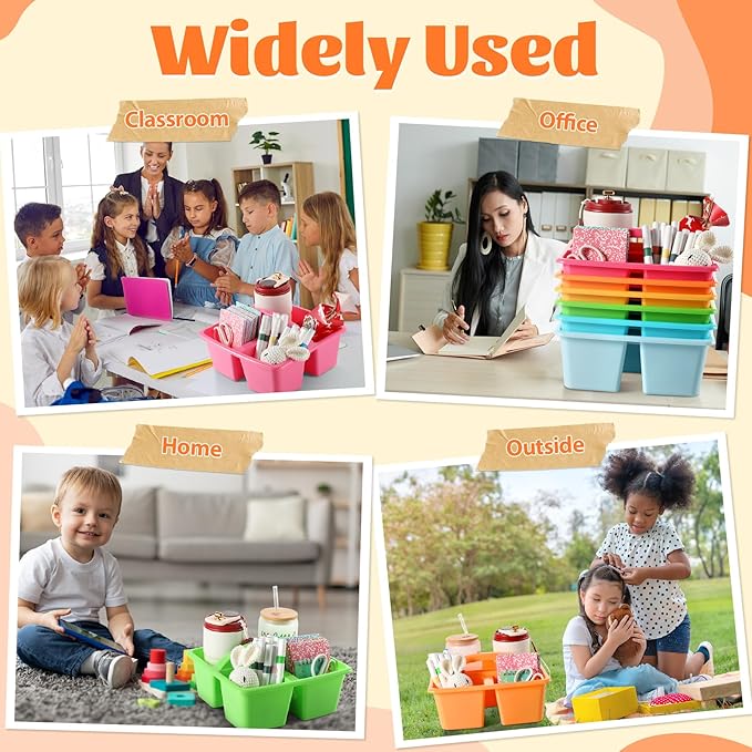 6 Pack 3 Compartment Small Caddy Plastic Classroom Organizer with Handle Portable Teacher Supply Storage Caddy Craft Art Caddies for Pencil, Crayon, Marker, Home, Office, School Supplies(Multicolored)