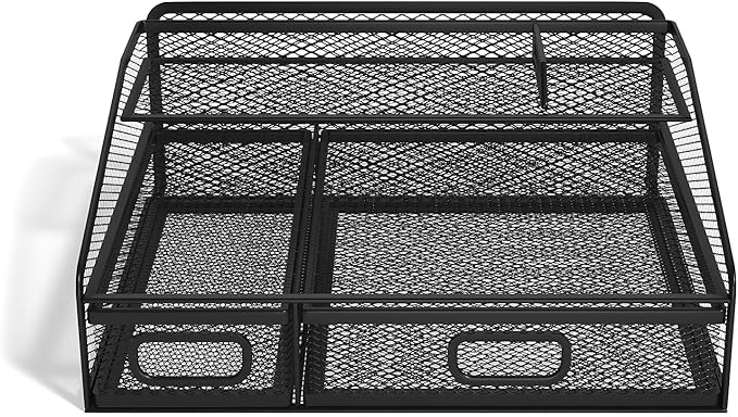 TRU RED Wire Mesh Desktop Organizer, 6‑Compartment Accessory Holder, Matte Black, 2‑Pack – Office Desk Storage