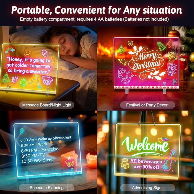 17" Led Drawing Board for Kids, Rechargeable Light Up Drawing Board with 7 Colors & 4 Modes, Portable Acrylic Dry Erase Board Gifts for Kids Girls Boys for Birthday Christmas