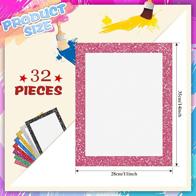 Glenmal 32 Pieces 11" x 14" Glitter Poster Board Glitter Frame Poster Board Cardstock Paper Colored Paper Shining Craft Cardstock for School Project Christmas Wedding Classroom Birthday DIY Craft