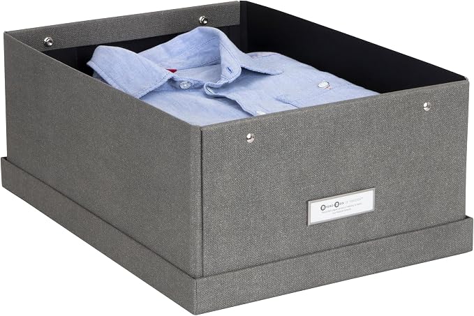 Bigso Box of Sweden Katia KD Collapsible Photo Storage Box with Labelframe for Easy Identification | Simple Assembly without Tools with Lids | 11.3"x15.4"x6.4" | Light Gray