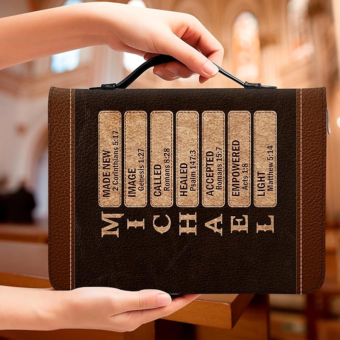 Personalized Man of God Bible Cover, God Says I Am Bible Case PU Leather, Bible Holder Handle Zipper, Faith Scripture with Name Case Bag, Religious Gifts for Church Christians Women Men (GOD-04)
