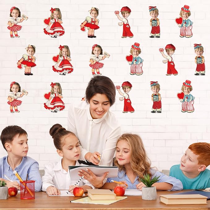 60pcs Vintage Valentine's Day Cutouts Valentines Day Decorations Retro Photo DIY Craft Cutouts Happy Valentine Classroom Bulletin Board Decoration for Home School Office Wall Door Party Supplies