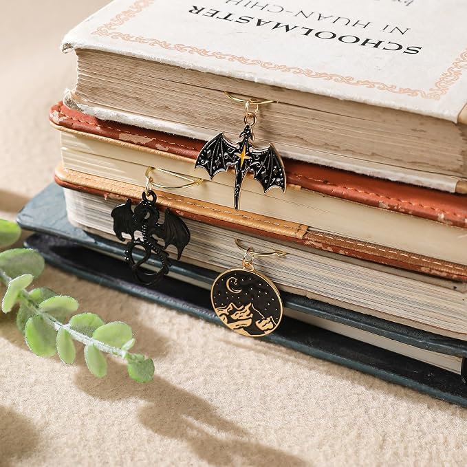 Fantasy Dragon Sward Bookmark - 8 PCs Cool Acotar Fourth Wing Paperclip Book Marks Personalized Charm Page Markers Gifts Reading Lovers Novel Fans Women Men Boy Student School Accessories