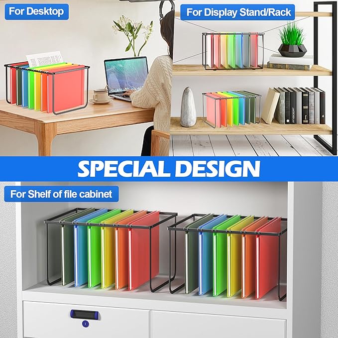 2 Packs Legal/Letter Size Hanging File Folder Frame, Desk Organizer Destop Files Frame, Hanging Folder Holder/Rack for Filing Cabinet File Drawer, 14.5"D x 11.8"W x 9.2"H , Black