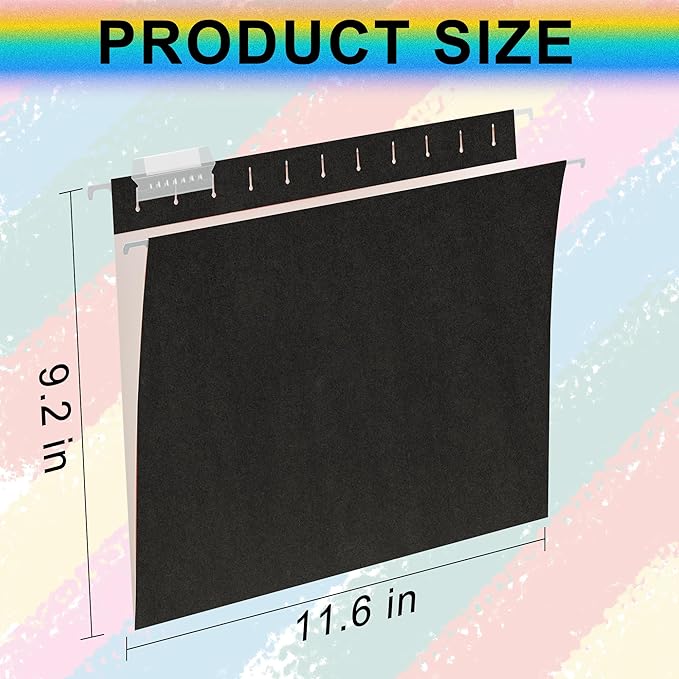 pmybupo Hanging File Folders,25 Pack Letter Size Black Hanging File Folders with 1/5-Cut Tabs,11 Point Paper Stock,Bulk for Filing Cabinet
