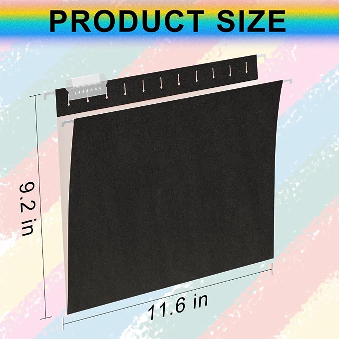 pmybupo 6 Pack Black Hanging File Folders,Letter Size Hanging Colored File Folders-,11 Point Paper Stock,1/5-Cut Adjustable Tabs,Bulk for Filing Cabinet
