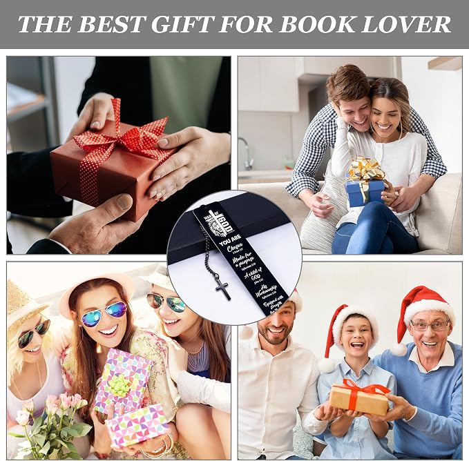 Bible Verse Metal Bookmark for Men, Man of God Christian Bookmark for Men, Religious Fathers Day Gift Scripture Book Mark with Cross Pendant for Husband Dad Reading Gifts