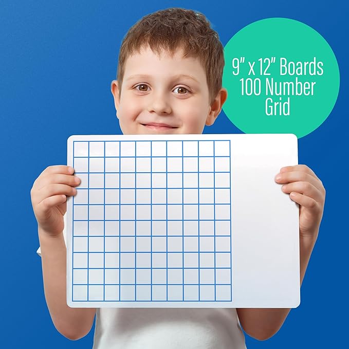 Flipside Products 9" x 12" Two Sided Dry Erase Board Hundreds Grid, Learn to Count, Counting Aid, Number Chart, Classroom and Home, Pack of 24