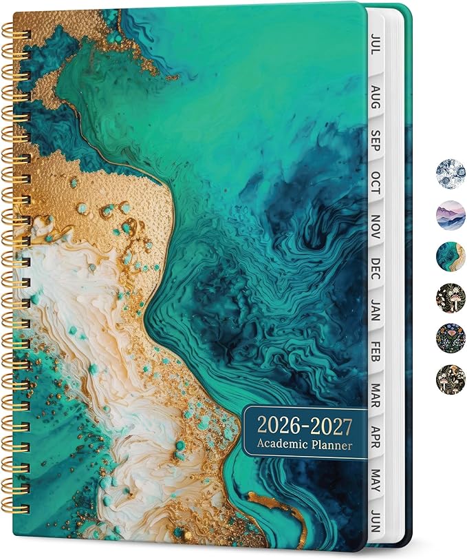 Planner 2026-2027, Academic Monthly and Weekly Calendar Planner for Women, July 2026 - June 2027, Hardcover Pretty Agenda Planner Book with Tabs, Spiral Daily Organizer for School Office Home Supplies, 8.5" x 11" - Emerald Shores