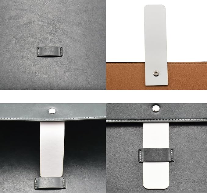 PU Leather A4 File Folder Large Document Holder Waterproof Envelope Folder Case with Handmade Closure (Gray)