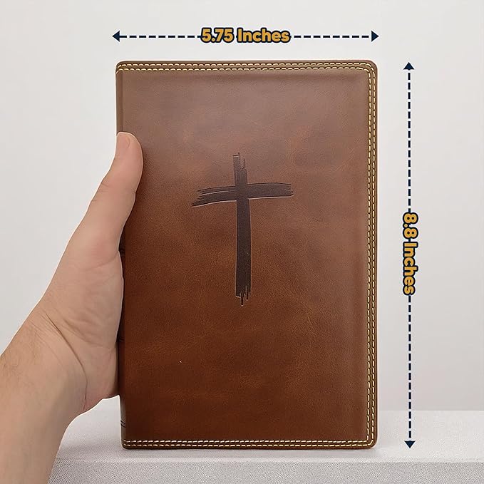 Custom Personalized Brown NKJV Kids Holy Bible | Medium Text | Engraved Name On Cross Emblem Faux Leather Cover | New King James Version
