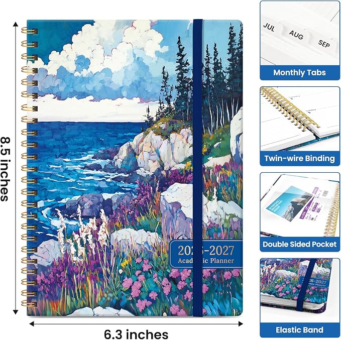 Planner 2026–2027, Weekly & Monthly Academic Organizer for School Year, Jul 2026–Jun 2027, Hardcover Planner with Tabs, Back to School Essential, 6.3" x 8.5", Coastal Wilds