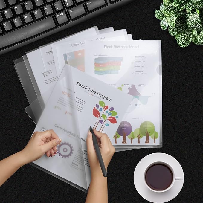 100 Pcs Clear Document Folder Project Pocket for US Letter / A4 Size - Transparent L-Type Plastic Folder