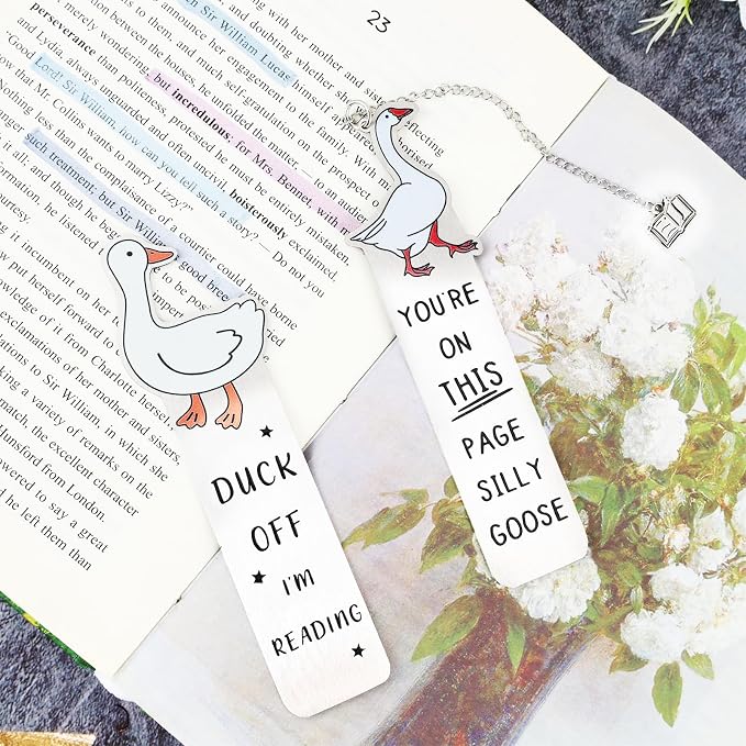 2Pcs Funny Bookmarks for Women Men Metal Book Marker Bulk Tassels Silly Goose Bookmark Cute Bookmarks Personalized Book Accessories Back to School Funny Gifts for Book Lovers Coworker Reader Adults