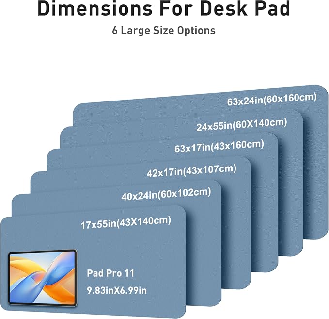 Aothia Faux Leather Desk Mat - Large Mouse Pad, Non-Slip PU Leather Blotter, Waterproof Writing Surface for Office and Home (Denim Blue, 42" x 17")