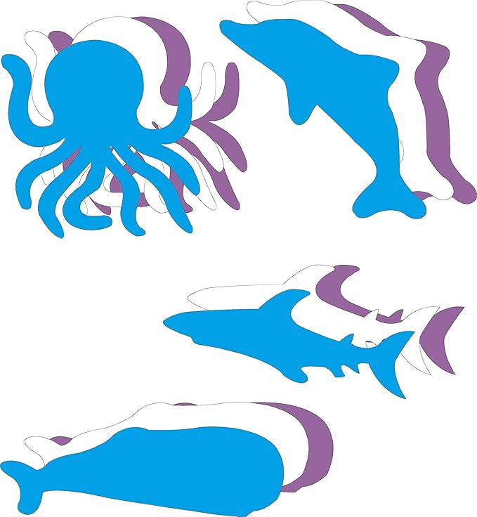 5.5” Ocean Large Creative Cut-Out Set, with Octopus, Dolphin, Whale and Shark, 31 Cut-Outs per Design in a Pack for Classroom Décor, Ocean Theme and Craft Activities for Kids