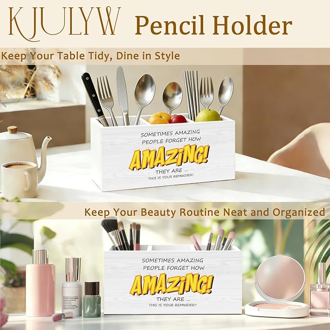 Motivational Pen Holder for Desk, You Are Amazing Inspirational Gifts for Women Men Coworkers Wooden Box Pencil Pen Holder Organizer for Home Office Desk Accessories