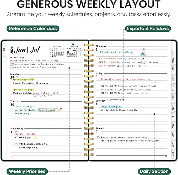 Planner 2026-2027, Academic Year Weekly and Monthly Calender Planner, from Jul 2026 - Jun 2027, Spiral Bound School Planning Book, Perfect for Teacher, Student, Women & Men, A5 (6.3" x 8.5"), Insects in Blooms