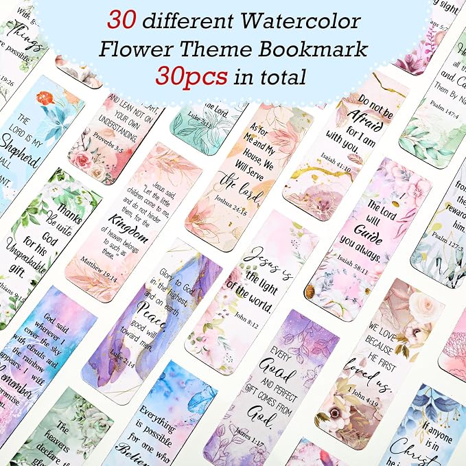 Chinco 30 Pcs Magnetic Bookmarks Christian Bookmarks Bulk Bible Verse Inspirational Scripture Page Clips for Women, Childrens, Kids, Teachers, Mothers Day, Church Supplies, School Gifts (Floral)
