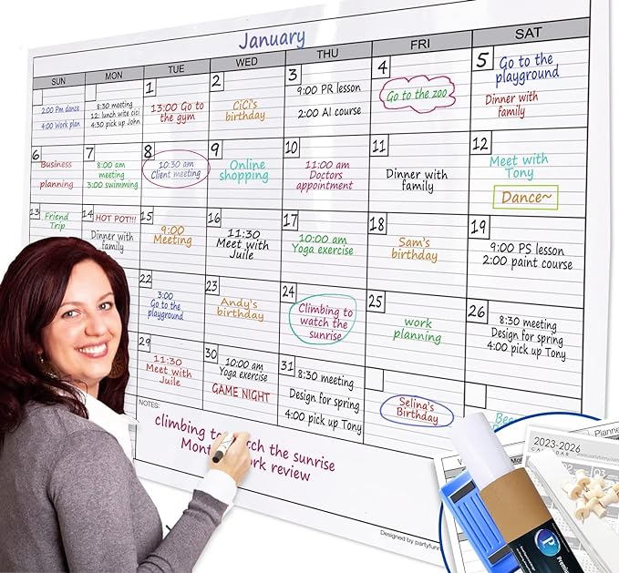 Dry Erase Monthly Extra Large White Board Calendar for Wall, 38" by 50", Jumbo Laminated Erasable One Month Whiteboard Calendar, Huge Oversized Blank 30-Day Poster with Lines and Squares