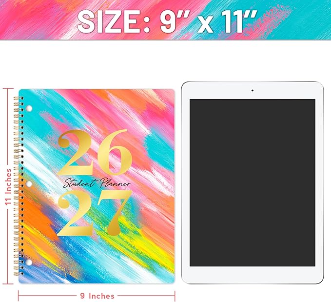 Student Planner 2026-2027 - School Planner, Aug. 2026 - Jun. 2027, 8.5" x 11", School Planner 26-27, 2026-2027 Academic Planner with 3-Hole Punched, Colourful Monthly Tabs & Stickers