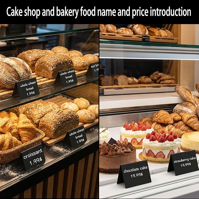 10cm x 7.6cm Mini Erasable Blackboard Food Labels for Party Buffet & Party, Reusable Food Signs for Buffet, Suitable for Supermarkets, Bakeries, Cafes (12pcs)