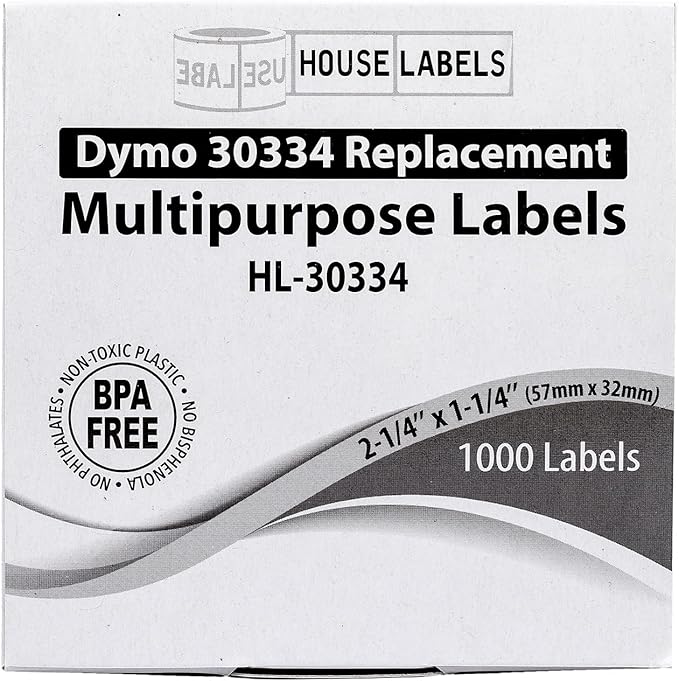 HOUSELABELS Compatible DYMO 30334 Multipurpose Labels (2-1/4" x 1-1/4"), Strong Permanent Adhesive, Compatible with DYMO LW 450, 4XL, Rollo & Zebra Desktop Printers, 5 Rolls /5000 Labels