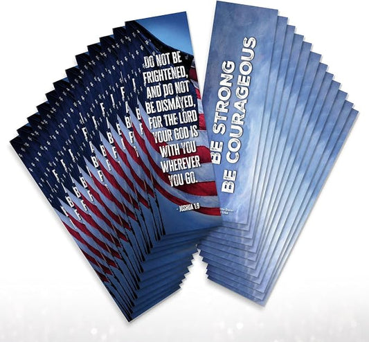 Be Strong and Courageous Bookmark Bulk 24 Pack, Patriotic Encouragement Bookmarks, Faith and Strength Keepsakes, 7.25" x 2"