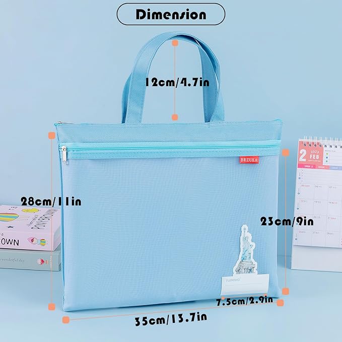 Mesh Zipper Pouch 11x13.7 in, A4 Double Pocket Waterproof File Bag with Handle, Document Storage for School/Travel/Office/Puzzle (Blue, 2pcs)