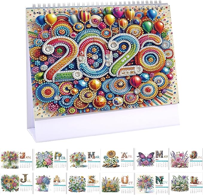 2026 Standing Desk Calendar DIY Diamond Art Painting Monthly Flip Desktop Calendar with To Do List Calendars Planner for Home Office-2026 Flowers