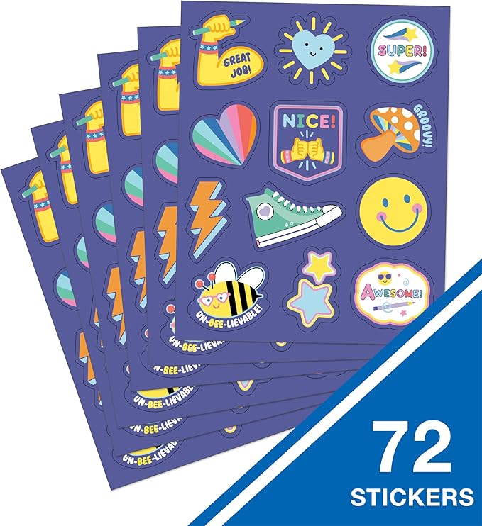 Carson Dellosa We Stick Together 72 Motivational Stickers for Kids, 6 Sheets of Retro Incentives With Positive Affirmations for Planner, Kid Crafts, Reward Chart, School Supplies, Classroom Must Haves