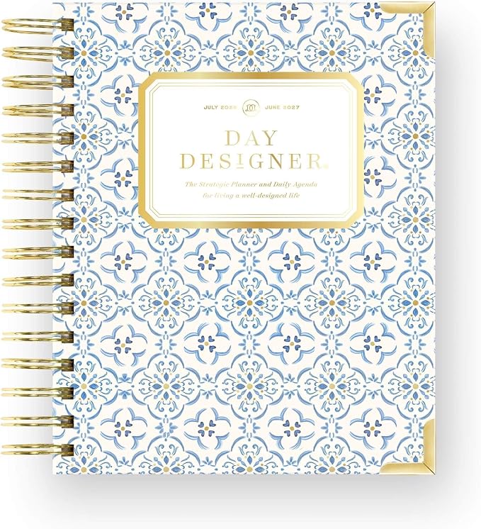 Day Designer 2026-2027 Mini Daily Academic Year Planner Calendar, July 2026 - June 2027, 6" x 8.125", Glossy Laminated Cover, Wirebound, Laminated Tabs, Storage Pocket, Includes Stickers & Snap-In Ruler, Casa Bella
