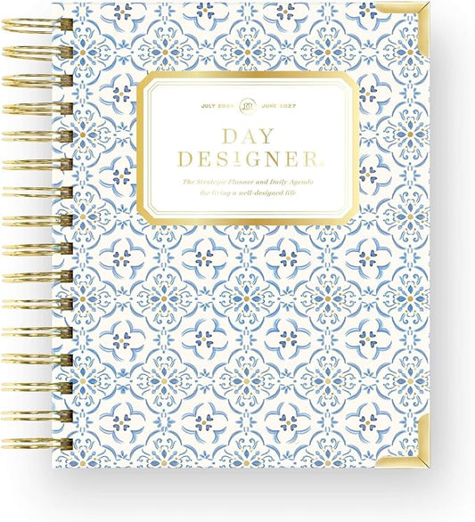 Day Designer 2026-2027 Mini Daily Academic Year Planner Calendar, July 2026 - June 2027, 6" x 8.125", Glossy Laminated Cover, Wirebound, Laminated Tabs, Storage Pocket, Includes Stickers & Snap-In Ruler, Casa Bella