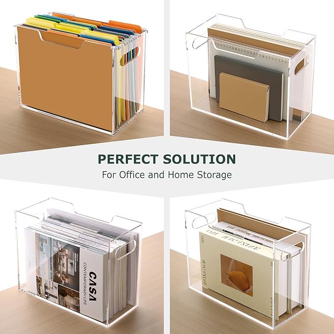 Acrylic Hanging File Folder Organizer, Letter Size Clear Filing Organizer Box with Handles, Magazine File Holder for Desk Home Office School - 1 Pack