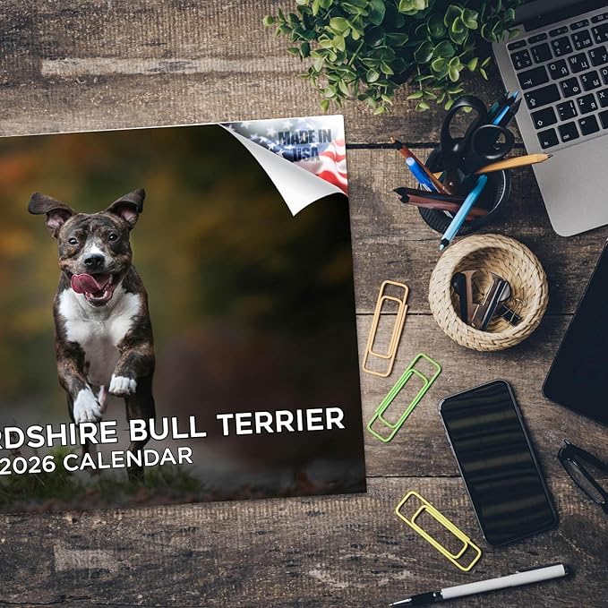 2025 2026 Pitbull Calendar - Staffordshire Bull Terrier Dog Breed Monthly Wall Calendar - 12" x 18" Open - Thick No-Bleed Paper - Giftable - Academic Teacher's Planner Calendar Organizing & Planning
