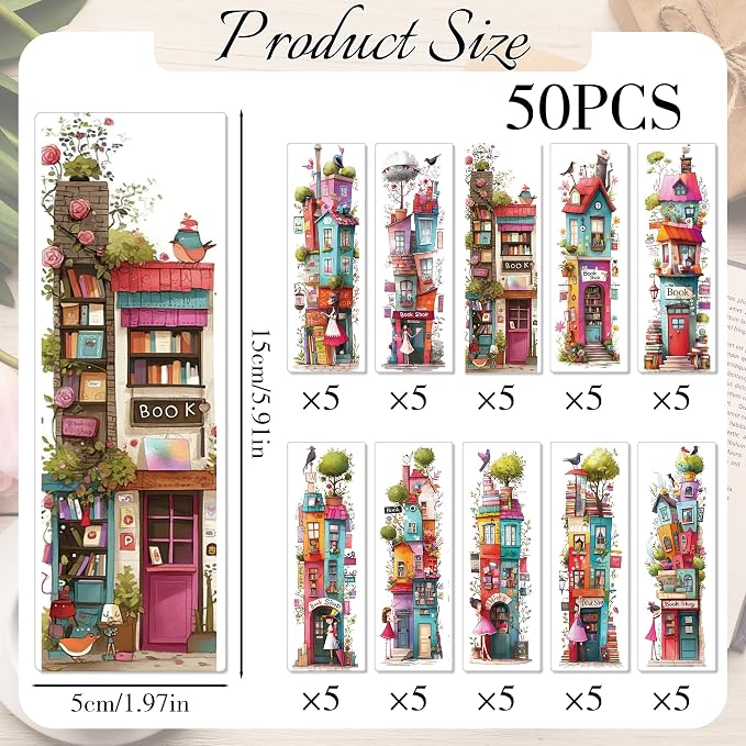 Funny Bookmark Bulk Gifts - 50 Pcs Fantasy Art Book Shop Paper Bookmarks for Women Kids Books Lovers Cute Anime Page Markers Reading Accessories Bookish Gift for Birthday Christmas New Year