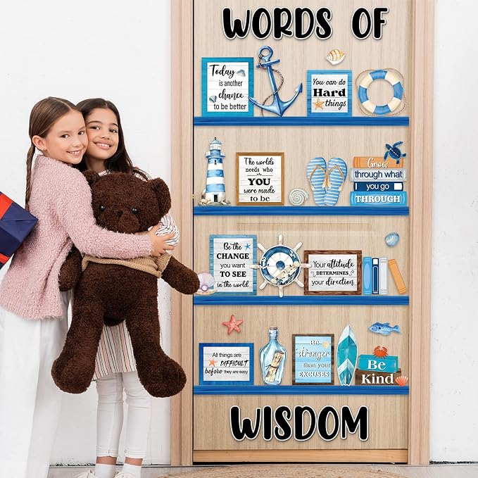Nautical Words of Wisdom Bulletin Board Classroom Decorations Nautical Inspirational Ocean Bookshelf Paper Cutouts Motivational Door Stickers for Classroom Wall Window Educational Learning Activities
