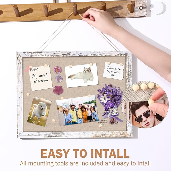 Teling 9 Pack Wood Bulletin Boards with Linen 12''x 16'' Cork Board for Walls with 90 Pushpin Decorative Wood Framed Display for School Office Home Decor (Netural White)