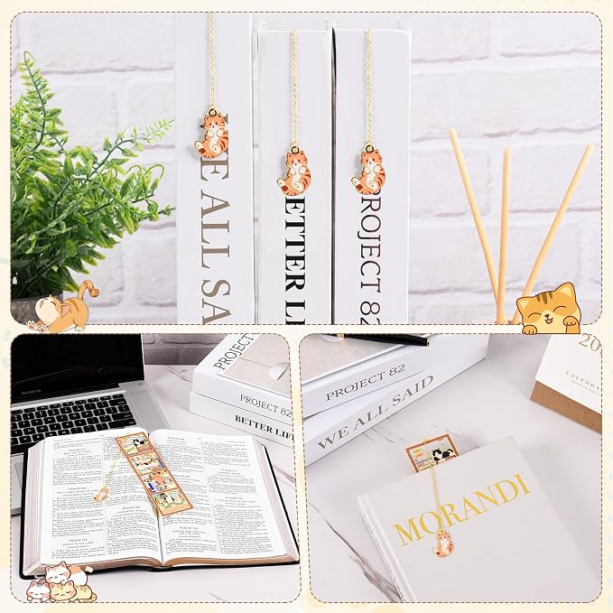 Cat Bookmark for Women, Cute Metal Bookmarks with Vintage Gift Box, Ginder Tabby Orange Book Mark, Cat Book Charm, Cat Book Marker for Reading, Gifts for Cat Lovers, Book Lovers, Mom, Bestie, Dad
