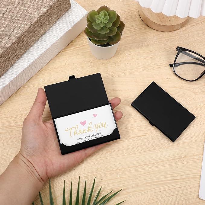 SynHHergyx 2 Pack Metal Slim Business Card Holder Aluminum Alloy Business Card Case Flip Cover Pocket Name Credit Cards Holder for Men and Women