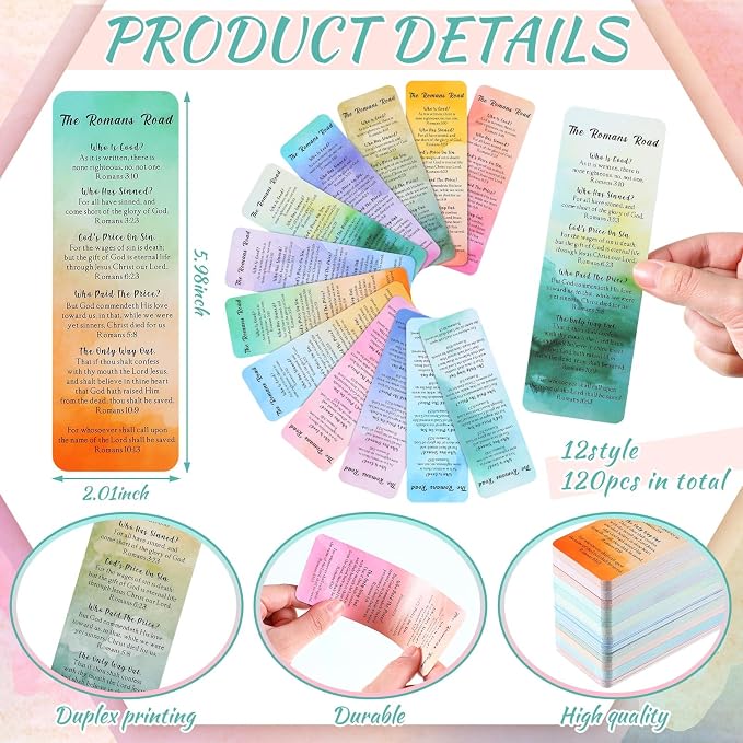 Skyygemm 240 Pcs Romans Road to Salvation Bookmarks 6 x 2 Gospel Tracks Religious Bookmarks Bulk Watercolor Christian Tracts Romans Road Scripture Gift for Church Pastor Men Women