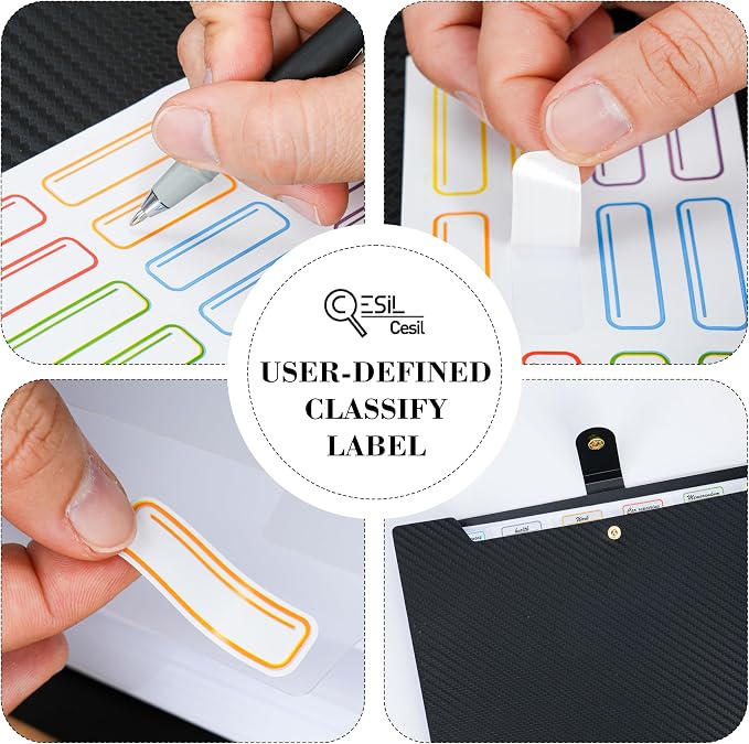 Expanding File Folder 7 Pocket Letter Size Accordion File Organizer with Labels Portable Document Paper Bill Receipt Organizer for School Office Supplies, A4 Size, Black