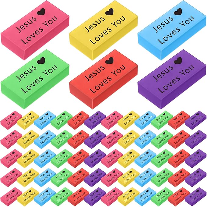 Resurhang 360 Pcs Jesus Loves You Erasers for Kids Colorful Christian Pencil Erasers Bulk, Valentines Religious Party Gifts Favors Bulk for Students Classrooms Drawing Sunday Church Supplies