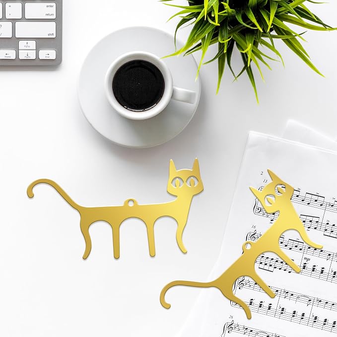 2 PCS Metal Music Book Clips Page Holders Cute Cat Shaped Bookmark for Piano Keyboard Reading Golden