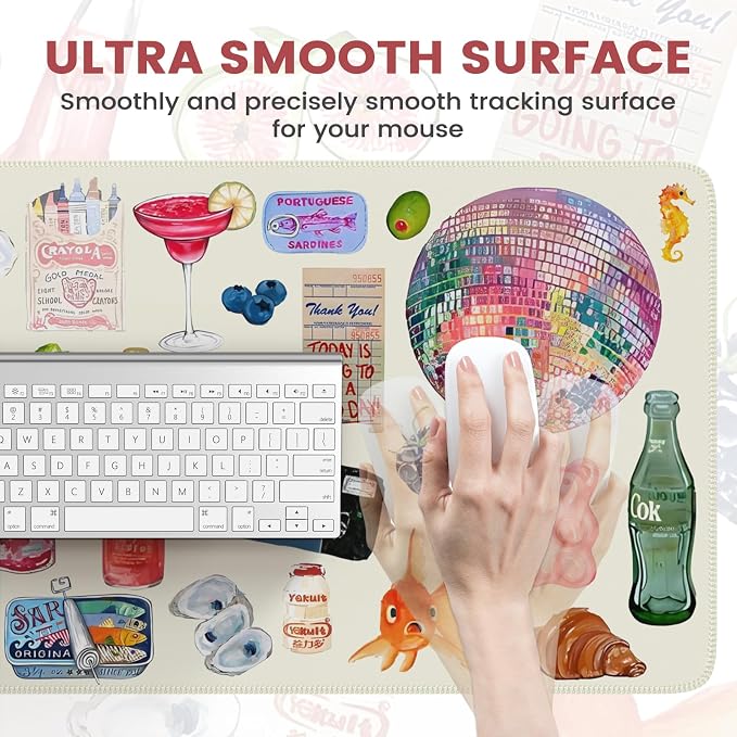 iCasso Cute Desk Mat, Large Waterproof Mouse Pad, Non-Slip Desk Protector for Keyboard and Mouse, Aesthetic Gaming Decor for Women, Home Office, Dorm (Watercolor Stickers)