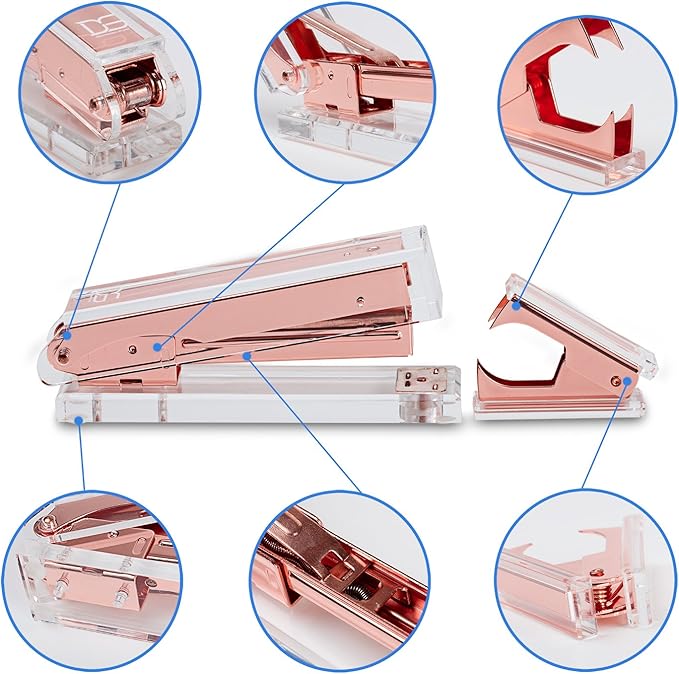 DS DRAYMOND STORY Rose Gold Desk Set Stapler Bundle 1 Stapler 1 Staple Remover with Gift Box - Housewarming Gifts New Apartment