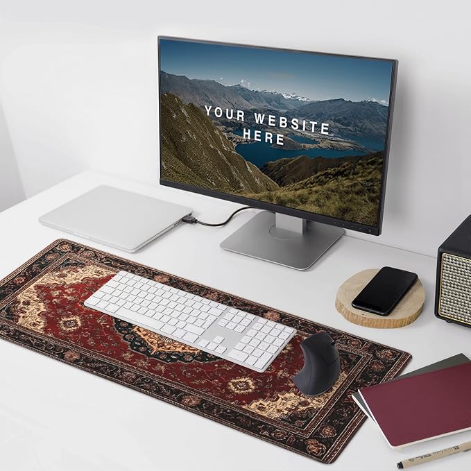 Extended Mouse Pad 35.4" x 15.7" - Vintage Persian Rug Desk Mat with Non-Slip Base, Traditional Oriental Carpet Design, Water Resistant, for Gaming, Office & Home Decor