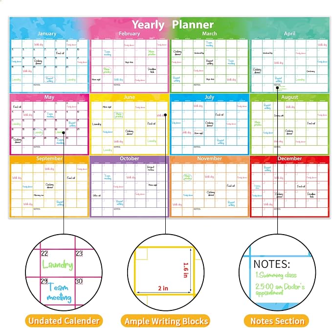 Large Wall Calendar Dry Erase,MoShining, Extra Large 59 x 37 Inch Watercolor Foldable Poster, Reusable Planner for Wall, Colorful Organizer for Office Home Classroom
